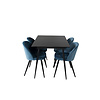 ebuy24 SilarBLExt eethoek eetkamertafel uitschuifbare tafel lengte cm 120 / 160 zwart en 4 Velvet eetkamerstal velours blauw, zwart.
