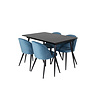 ebuy24 SilarBLExt eethoek eetkamertafel uitschuifbare tafel lengte cm 120 / 160 zwart en 4 Velvet eetkamerstal velours blauw, zwart.