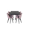 ebuy24 SilarBLExt eethoek eetkamertafel uitschuifbare tafel lengte cm 120 / 160 zwart en 4 Velvet eetkamerstal velours roze, zwart.