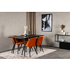 ebuy24 SilarBLExt eethoek eetkamertafel uitschuifbare tafel lengte cm 120 / 160 zwart en 4 Velvet eetkamerstal velours oranje, zwart.