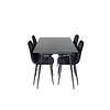 ebuy24 SilarBLExt eethoek eetkamertafel uitschuifbare tafel lengte cm 120 / 160 zwart en 4 Polar Diamond eetkamerstal velours zwart.