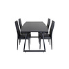 ebuy24 IncaBLBL eethoek eetkamertafel uitschuifbare tafel lengte cm 160 / 200 zwart en 4 Slim High Back eetkamerstal PU kunstleer zwart.