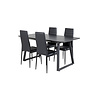 ebuy24 IncaBLBL eethoek eetkamertafel uitschuifbare tafel lengte cm 160 / 200 zwart en 4 Slim High Back eetkamerstal PU kunstleer zwart.