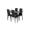 ebuy24 SilarBLExt eethoek eetkamertafel uitschuifbare tafel lengte cm 120 / 160 zwart en 4 Slim High Back eetkamerstal PU kunstleer zwart.