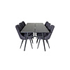 ebuy24 Sleek eethoek eetkamertafel uitschuifbare tafel lengte cm 195 / 280 zwart en 6 Velvet Deluxe eetkamerstal zwart.