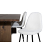 ebuy24 Logger eethoek eetkamertafel uitschuifbare tafel lengte cm 210 / 310 rokerig eik en 6 Polar Fluff eetkamerstal Teddy wit.