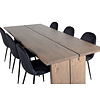 ebuy24 Logger eethoek eetkamertafel uitschuifbare tafel lengte cm 210 / 310 rokerig eik en 6 Polar eetkamerstal velours zwart.