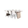 ebuy24 Logger eethoek eetkamertafel uitschuifbare tafel lengte cm 210 / 310 rokerig eik en 6 Polar eetkamerstal velours beige.