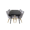 ebuy24 Gold eethoek eetkamertafel uitschuifbare tafel lengte cm 180 / 220 zwart en 6 Velvet Deluxe eetkamerstal velours lichtgrijs, messing decor.