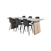 ebuy24 Logger eethoek eetkamertafel uitschuifbare tafel lengte cm 210 / 310 rokerig eik en 6 Polar eetkamerstal zwart.