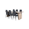 ebuy24 Logger eethoek eetkamertafel uitschuifbare tafel lengte cm 210 / 310 rokerig eik en 6 Slim High Back eetkamerstal PU kunstleer zwart.