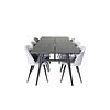 ebuy24 Sleek eethoek eetkamertafel uitschuifbare tafel lengte cm 195 / 280 zwart en 6 Velvet eetkamerstal velours lichtgrijs.