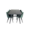 ebuy24 Sleek eethoek eetkamertafel uitschuifbare tafel lengte cm 195 / 280 zwart en 6 Velvet eetkamerstal velours groente, zwart.