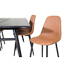 ebuy24 Sleek eethoek eetkamertafel uitschuifbare tafel lengte cm 195 / 280 zwart en 6 Polar eetkamerstal PU kunstleer bruin.