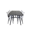 ebuy24 Sleek eethoek eetkamertafel uitschuifbare tafel lengte cm 195 / 280 zwart en 6 Polar Diamond eetkamerstal velours grijs.
