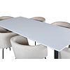 ebuy24 Jimmy195 eethoek eetkamertafel uitschuifbare tafel lengte cm 195 / 285 wit en 6 Berit eetkamerstal velours beige.