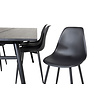 ebuy24 Sleek eethoek eetkamertafel uitschuifbare tafel lengte cm 195 / 280 zwart en 6 Polar eetkamerstal zwart.