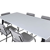 ebuy24 Jimmy195 eethoek eetkamertafel uitschuifbare tafel lengte cm 195 / 285 wit en 6 Kenth eetkamerstal velours grijs.