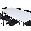 ebuy24 Jimmy195 eethoek eetkamertafel uitschuifbare tafel lengte cm 195 / 285 wit en 6 Kenth eetkamerstal velours zwart.