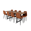 ebuy24 IncaNABL eethoek eetkamertafel uitschuifbare tafel lengte cm 160 / 200 el hout decor en 8 Polar eetkamerstal PU kunstleer bruin.
