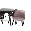 ebuy24 Gold eethoek eetkamertafel uitschuifbare tafel lengte cm 180 / 220 zwart en 6 Velvet eetkamerstal fluweel roze, zwart.