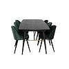 ebuy24 Gold eethoek eetkamertafel uitschuifbare tafel lengte cm 180 / 220 zwart en 6 Velvet eetkamerstal velours groente, zwart.