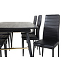 ebuy24 Gold eethoek eetkamertafel uitschuifbare tafel lengte cm 180 / 220 zwart en 6 Slim High Back eetkamerstal PU kunstleer zwart.