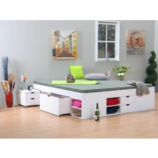 Wit tweepersoonsbed met royale bergruimte 140 x 200