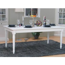 Mozart eetkamertafel 100x180/280 cm incl. 2 verlengbladen antiek wit, antiek gepatineerd.