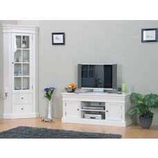 Mozart tv meubel, breedte 137 cm, hoogte 60 cm, antiek wit, antiek gepatineerd.