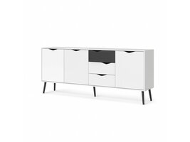 Napoli dressoir 195 cm met 3 deuren en 3 lades zwart/wit