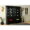 Amaretta vitrinekast 4 deuren, zwart antiek gepatineerd. Breedte 186 cm, hoogte 200 cm