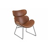 Cazy fauteuil in cognac kunstleder en zwart metalen onderstel