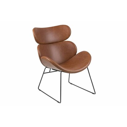 Cazy fauteuil in cognac kunstleder en zwart metalen onderstel