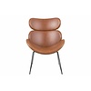 Cazy fauteuil in cognac kunstleder en zwart metalen onderstel