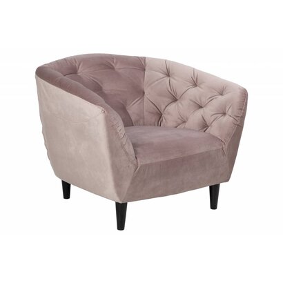 Rian fauteuil in roze stof en zwart onderstel