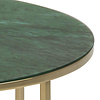 Almaz salontafel Ã˜80 cm in glas met groene marmerprint en goudkleurig chromen onderstel