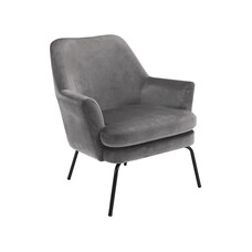 Chicca fauteuil in grijze stof en zwart metalen onderstel