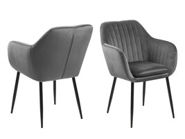 Emil eetkamerstoel donkergrijs, zwart metaal.