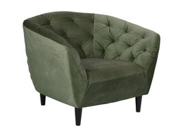 Rita fauteuil bosgroen, rubberhout zwart.