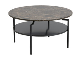 Goheen salontafel met 1 plank, zwart, bruine marmerprint, zwart staal.