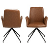Nadine eetkamerstoel met draaivoet, cognac PU kunstleer, zwart metaal.