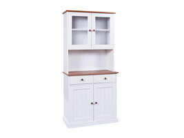 Wright dressoir 2 deuren, 2 glazen deuren, 2 lades wit, bruin.