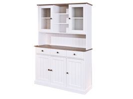 Wright dressoir 3 deuren, 2 glazen deuren, 3 lades, 3 open ruimtes wit, bruin.