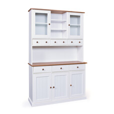 Wright dressoir 3 deuren, 2 glazen deuren, 3 lades, 3 open ruimtes wit, bruin.