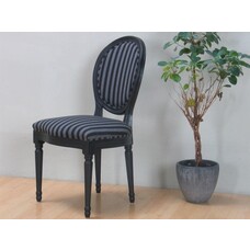 Rokoko/Amaretta eetkamerstoel, in antiek zwart met zwart gestreepte stof.