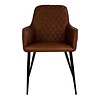Hasse eetkamerstoel in vintage bruin PU kunstleer met zwart gelakte metalen poten.