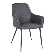 Hasse eetkamerstoel in donkergrijs PU kunstleer.