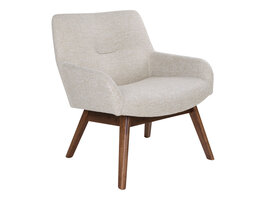 Lone fauteuil in zandkleur met walnoothouten poten.