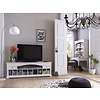 Provence tv-meubel met 2 lades, 1 plank en meerdere kleine vakken, in wit.